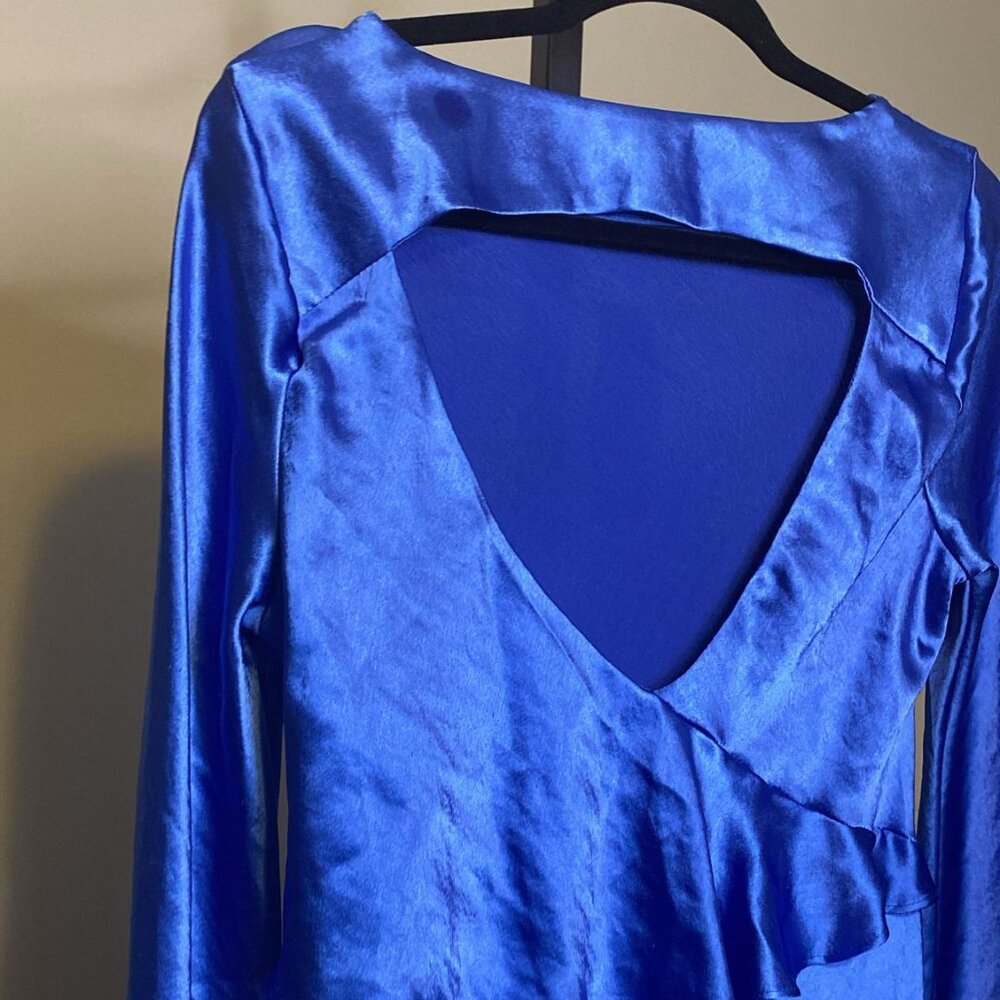 Topshop cobalt satin ruffle back party dress - Picture 4 of 10
